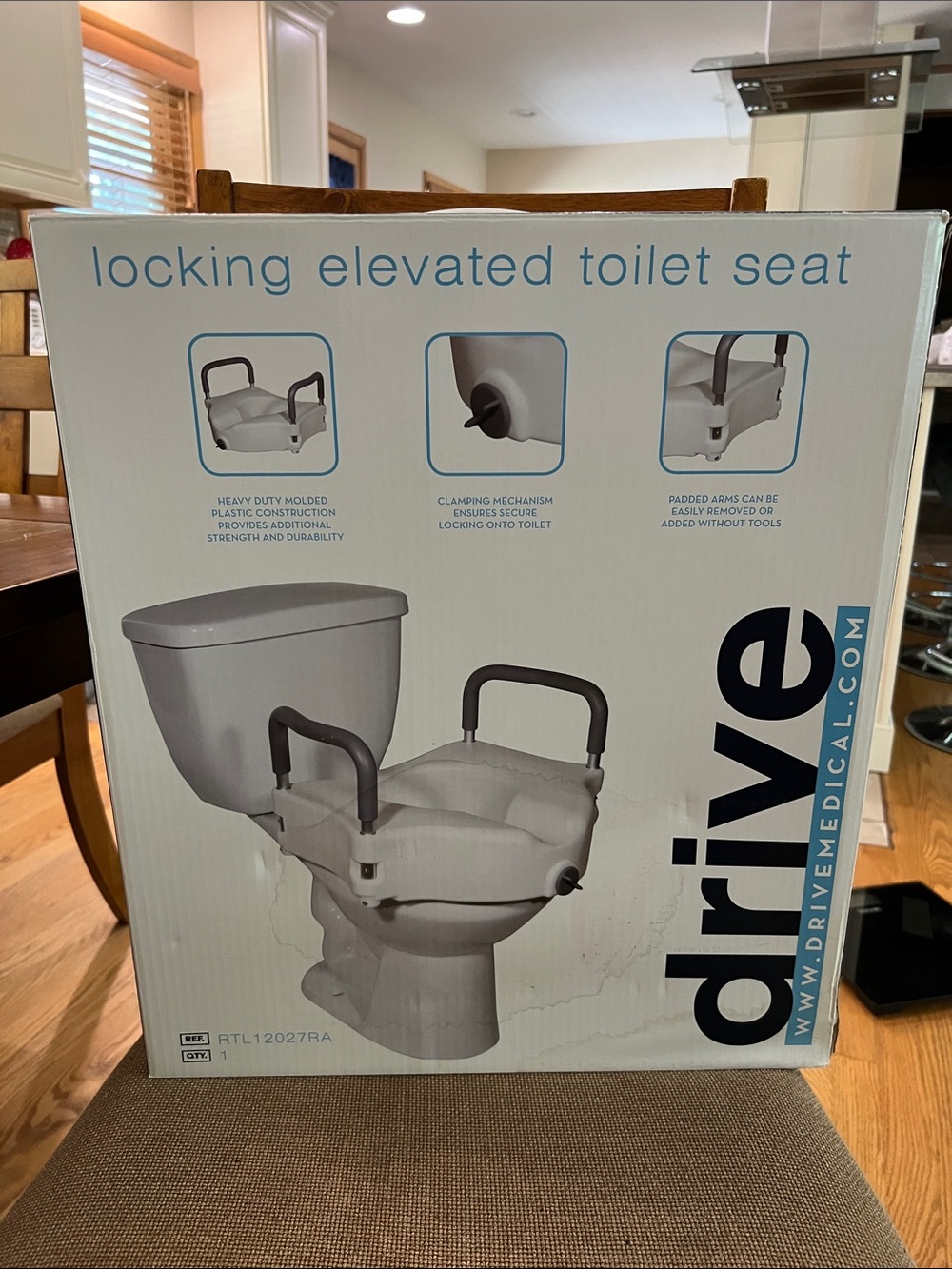 Drive Locking Elevated Toilet Seat with Padded Arms - White